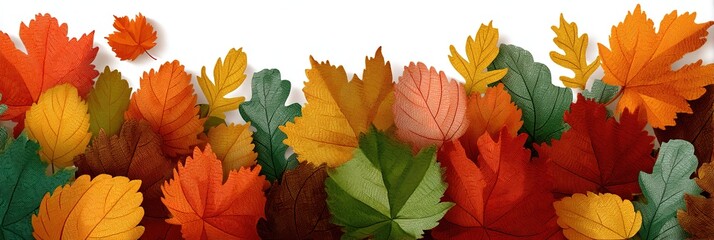 Dense mosaic of multicolor autumn leaves with frost-dusted surfaces on white background, rich veins and chromatic saturation embodying knowledge accumulation in seasonal abundance