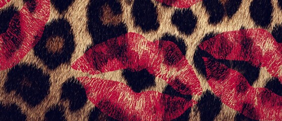 STAMPA LEOPARDO CON IMPRONTE DI ROSSETTO ROSSO