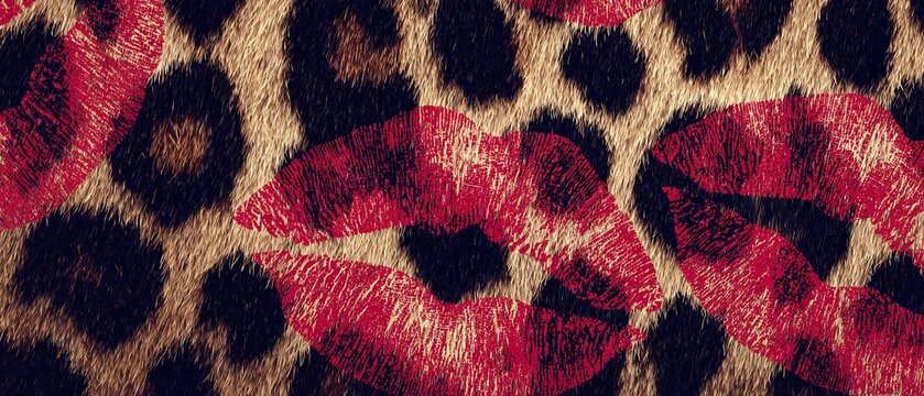 STAMPA LEOPARDO CON IMPRONTE DI ROSSETTO ROSSO