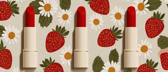 ROSSETTO ROSSO E FRAGOLE SU SFONDO BIANCO