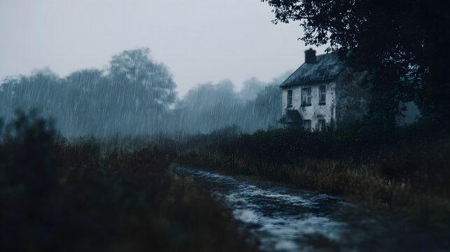 Old house in the countryside under heavy rain - Powered by Adobe