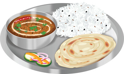 Dal Makhni With Rice, Naan And Salad in Steel Plate Stock Vector Illustration (Royalty Free)