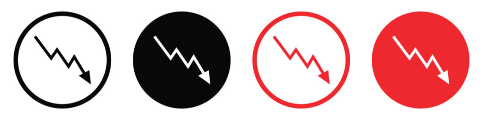 Downward Trend Arrow Icon – Falling Bar Chart, Business Loss & Decrease Concept.