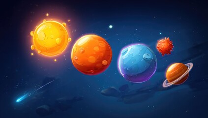 Cartoon planets and sun in space