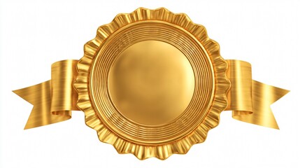 Elegant Golden Seal with Gold Ribbons Isolated on White Background