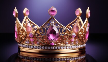 golden crown with pink gems 3d ed symbolizing royalty and luxury creating an elegant and striking jewelry piece for high end fashion