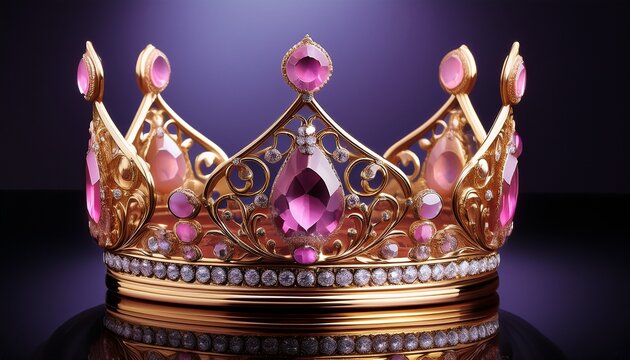 golden crown with pink gems 3d ed symbolizing royalty and luxury creating an elegant and striking jewelry piece for high end fashion