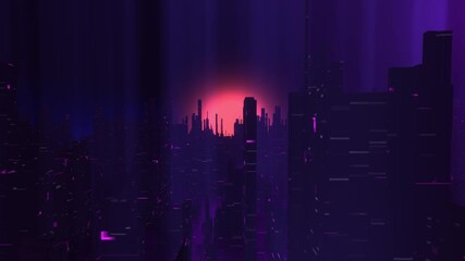 Cyber City Sunset with Neon Skyscrapers Futuristic Video Background Loop Animated
 - Powered by Adobe