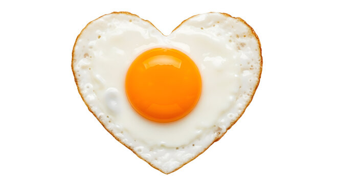 A heart-shaped fried egg with a bright orange yolk, perfect for a romantic breakfast or a delicious culinary presentation.