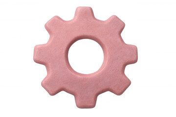Rotating pink mechanical gears interlocking, representing technological innovation against minimalist transparent backdrop