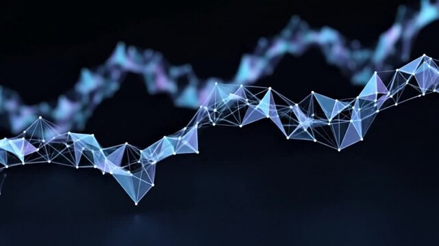 An abstract, polygonal line graph moves and changes, representing data trends and finance.