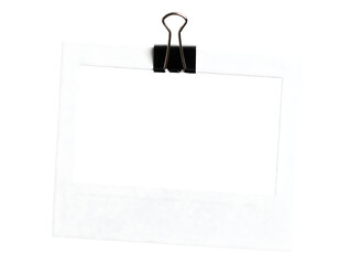 Blank Instant Photo Frames Stacked with Binder Clip, Photo material bound with binder clips for image synthesis, Polaroid photo stacks, PNG, Clipping path. Business Concept.