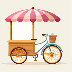 Charming Vintage Ice Cream Bicycle with Striped Shade - Vector Illustration