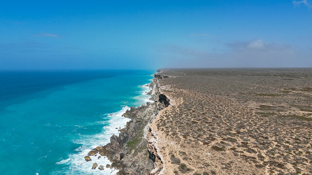 Aerial of the Bunda Cliffs at the southern edge of mainland Australia