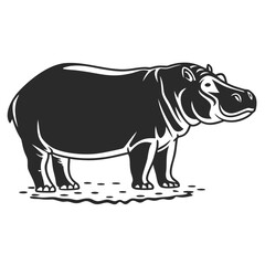 Obraz premium Vector Illustration Of Back and white Hippopotamus Silhouette – Isolated on White Background