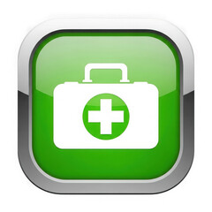 Obraz premium Green first aid kit icon with a white cross isolated on transparent background, representing medical emergency care and assistance