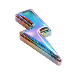Iridescent lightning bolt isolated on transparent background
