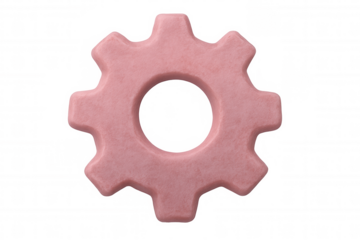 Pink gear rotating against a transparent background, ideal for projects related to engineering, settings, and industrial processes