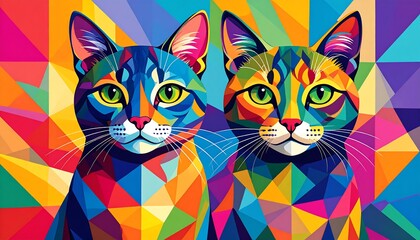 Colorful Cats with Geometric Art.