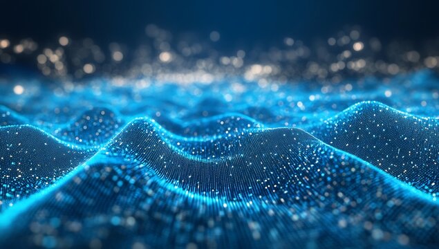 Futuristic Blue Digital Wave with Glowing Particle Network, AI-generated