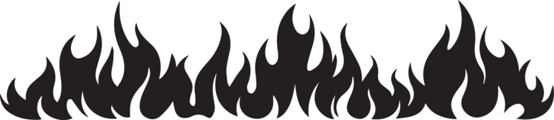 Fire flames collection isolated on black background, movement of fire flames