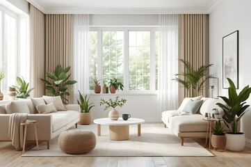 Fototapeta premium Scandinavian Living Room with Large Window