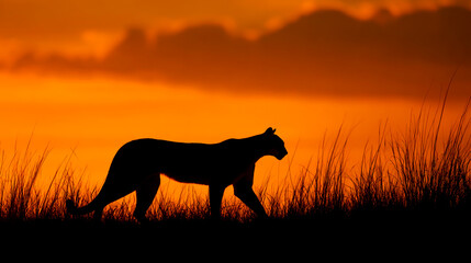 Silhouette of an animal against the backdrop of sunset sky