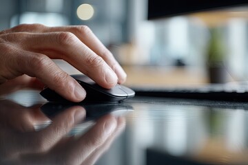 Close-up of hand using a computer mouse