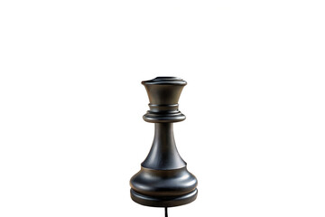 Fototapeta premium A single black queen chess piece isolated on a white background in a studio setting for a game