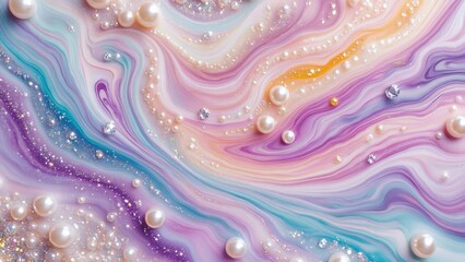 Luxury Abstract Background with Pearls on Swirling Liquid.For design, print, wallpaper, poster, interior, advertising, banner.With place for text.	