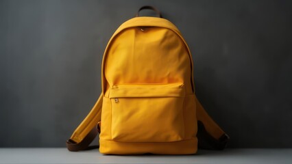 Bright yellow backpack against gray background