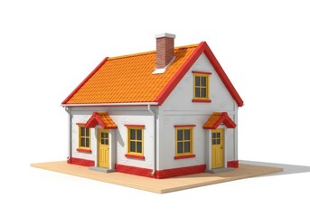Cartoon house with orange roof and yellow door on white background