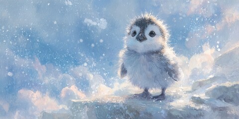 AKWARELOWY PISKLĘ MASKONURA NA SKALNEJ KRAWĘDZI