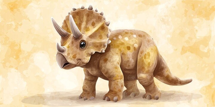 Fototapeta AKWARELOWY MALUTKI TRICERATOPS Z MAŁYMI ROGAMI, PASTELOWE KOLORY