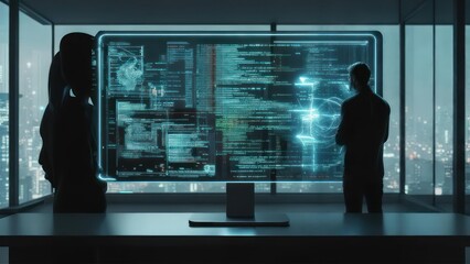 Business people, futuristic display