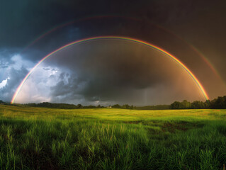 Double Rainbow Over Green Field &ndash; Scenic Landscape