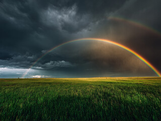Double Rainbow Over Green Field &ndash; Scenic Landscape