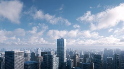 Fototapeta premium Impressive office tower skyline during business hours under a bright daylit sky