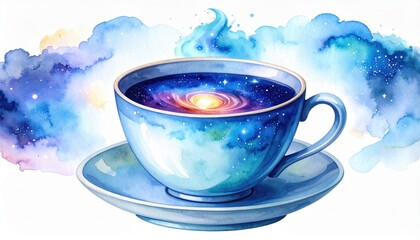 Fototapeta premium Watercolor Cup Of Tea With Galaxy Inside