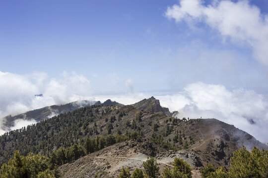 View from Pico de las Nieves, lava landscape, Caldera de Taburiente National Park, Degollada del Barranco de la Madera, La Palma, Canary Islands, Spain