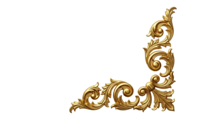 Metal gold ornament isolated on white or transparent background
