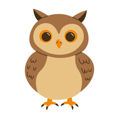 Cute cartoon owl illustration with big eyes and orange beak, ideal for children's books, wildlife education, and fun bird-themed designs.