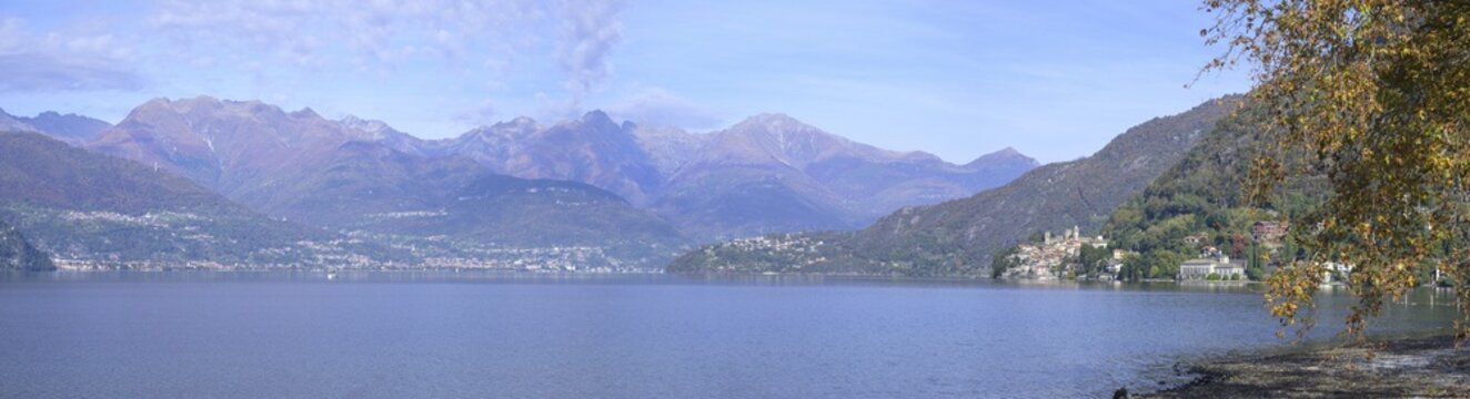 View over the lake to Corenno Plinio, Lake Como, Dervio, Province of Lecco, Italy