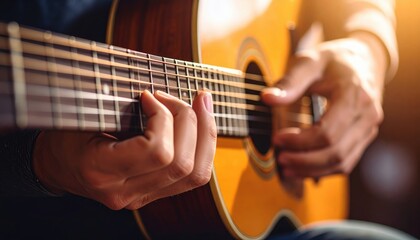 Close Up Of Hands Playing Acoustic Guitar