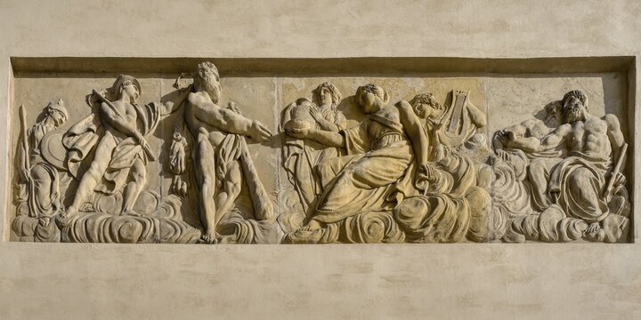 Bas-relief depicting scenes from Greek mythology, Brandenburg Gate, Pariser Square, Unter den Linden, Berlin, Germany