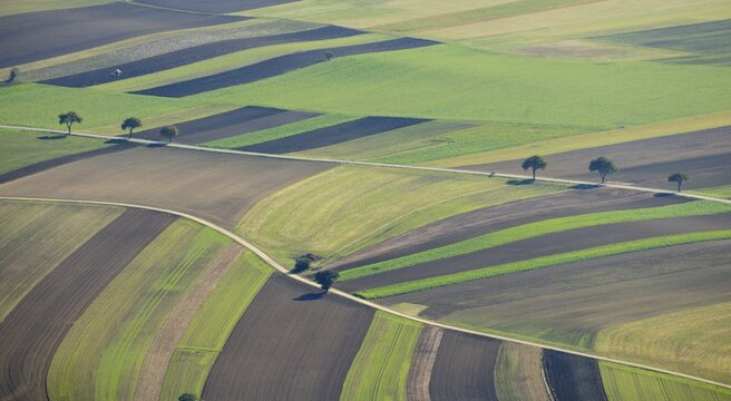 View of fields between Maiersdorf and Gaaden, Hohe Wand, Lower Austria, Austria, Europe