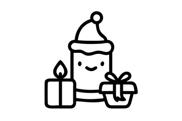 Cartoon Christmas Candle With Festive Flame And Joyful Face On White Background vector