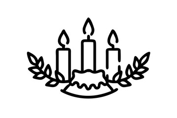 Silhouette of Three Lit Christmas Candles in a Wreath on Transparent Background holiday