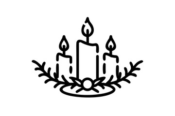Silhouette of three lit Christmas candles with glowing flames on a white background vector