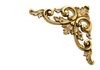 Metal gold ornament isolated on white or transparent background